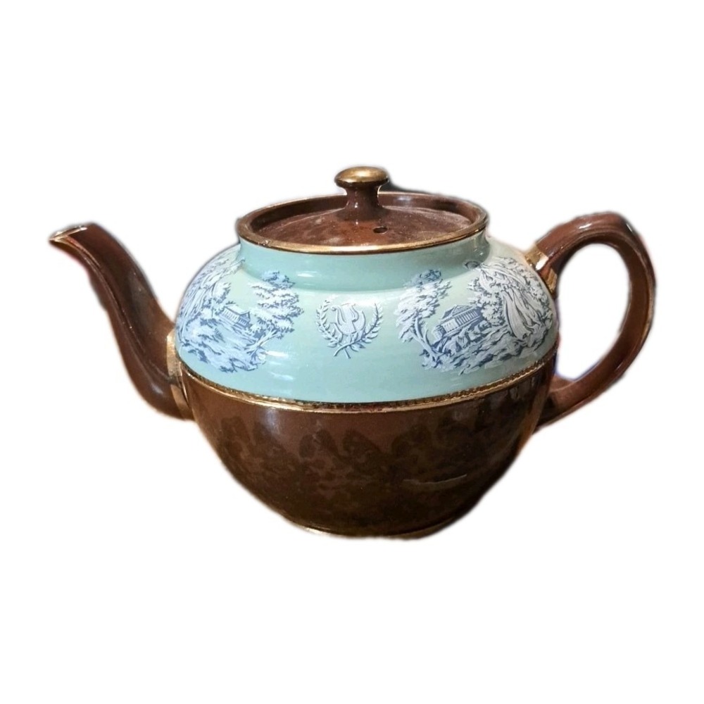 Vintage Sadler Staffordshire England Porcelain Teapot Greek Design Brown Green‎
